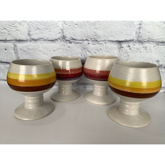 4 MCM Handmade Goblets Handpainted one pair made in Korea Yellow Red Brown - Picture 8 of 10